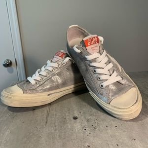 Golden Goose V Star, Silver, Size 7. Gently Worn